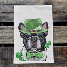 Load image into Gallery viewer, Dog St Patrick's Day Towel 'Frenchie', St Patrick Decor