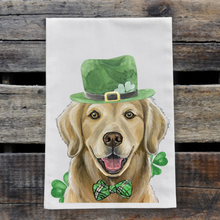Load image into Gallery viewer, Dog St Patrick's Day Towel 'Golden Retriever', St Patrick Decor