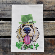Load image into Gallery viewer, Dog St Patrick's Day Towel 'Goldendoodle', St Patrick Decor