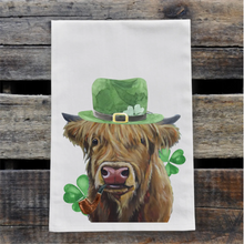 Load image into Gallery viewer, Highland Cow St Patrick's Day Towel 'Fergus', St Patrick Decor
