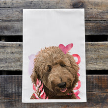 Load image into Gallery viewer, Dog Valentine's Day Towel 'Apricot Goldendoodle', Valentine's Day Decor