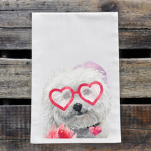 Load image into Gallery viewer, Dog Valentine's Day Towel 'Bichon', Valentine's Day Decor