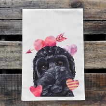 Load image into Gallery viewer, Dog Valentine's Day Towel 'Black Labradoodle', Valentine's Day Decor