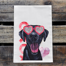 Load image into Gallery viewer, Dog Valentine's Day Towel 'Black Lab', Valentine's Day Decor