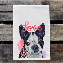 Load image into Gallery viewer, Dog Valentine's Day Towel 'Boston Terrier', Valentine's Day Decor