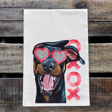 Load image into Gallery viewer, Dog Valentine's Day Towel 'Doberman', Valentine's Day Decor