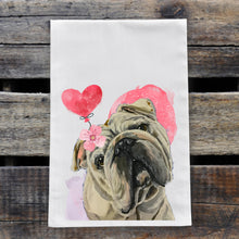 Load image into Gallery viewer, Dog Valentine's Day Towel 'English Bull', Valentine's Day Decor