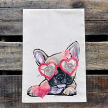 Load image into Gallery viewer, Dog Valentine's Day Towel 'French Bulldog', Valentine's Day Decor