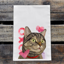 Load image into Gallery viewer, Grey Tabby Cat Valentine's Day Towel, Valentine's Day Decor