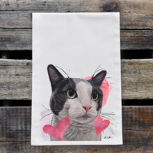 Load image into Gallery viewer, Grey & White Cat Valentine's Day Towel, Valentine's Day Decor