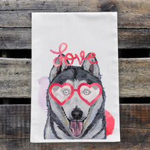 Load image into Gallery viewer, Dog Valentine's Day Towel 'Husky', Valentine's Day Decor