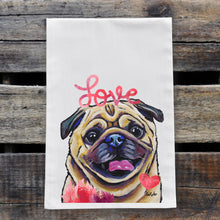 Load image into Gallery viewer, Dog Valentine's Day Towel 'Pug', Valentine's Day Decor