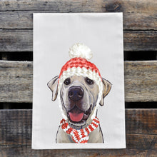 Load image into Gallery viewer, Christmas Dog Towel 'Yellow Lab', Holiday Dog Towel