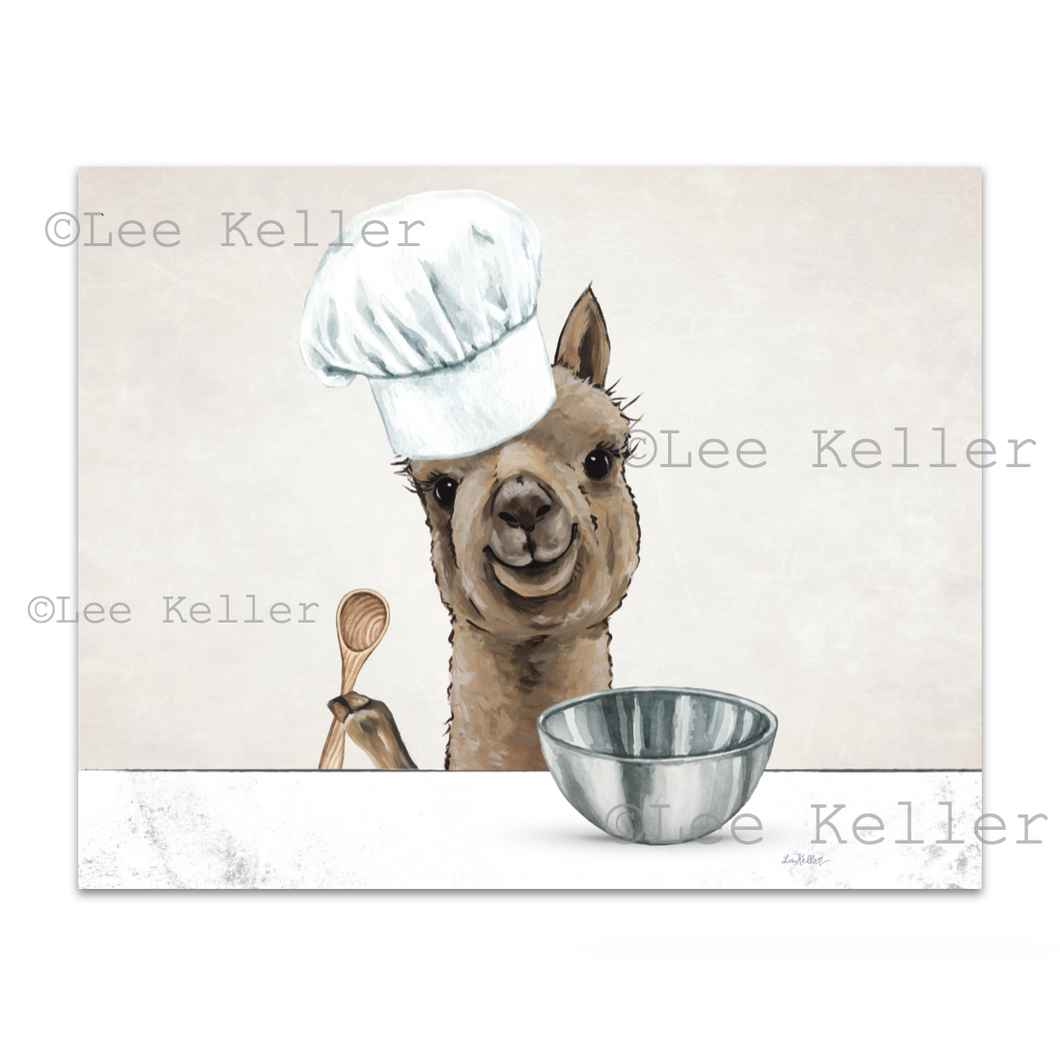 Alpaca Kitchen Art, Alpaca with Baking Supplies, Alpaca Art Print