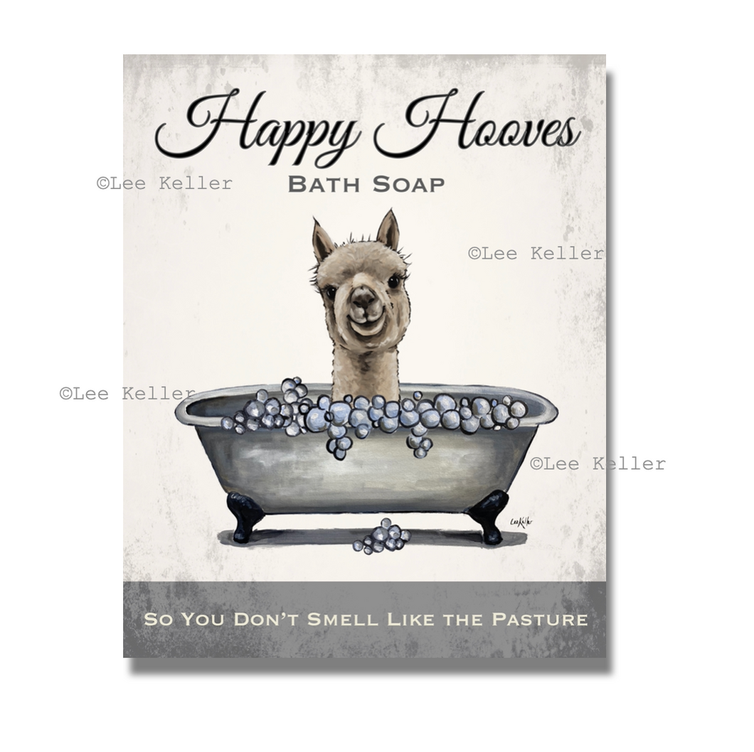 Alpaca Bathroom Art, 'Shenanigan Happy Hooves' Alpaca Print