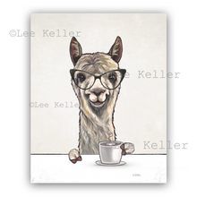 Load image into Gallery viewer, Alpaca Kitchen Art, Alpaca with Coffee, Alpaca Art Print