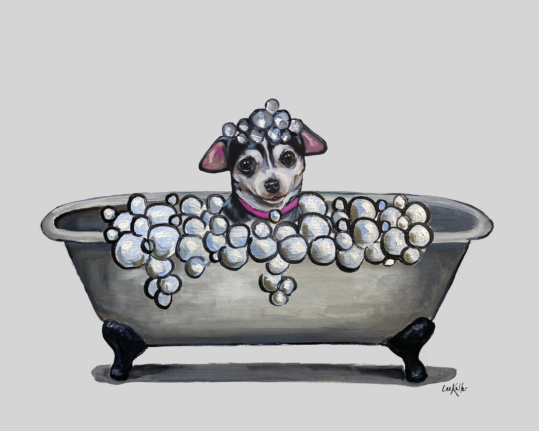 Bathroom Dog Art Print, Chihuahua in Tub Fine Art Print