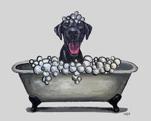 Load image into Gallery viewer, Bathroom Dog Art Print, Black Lab in Tub Fine Art Print