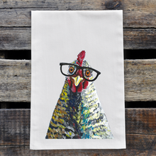 Load image into Gallery viewer, Chicken with Glasses Tea Towel 'Williaminia', Chicken Flour Sack Towel, Kitchen Decor