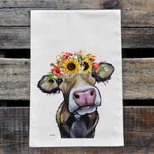 Load image into Gallery viewer, Cow Towel 'Hazel', Colorful Sunflower Fall/Thanksgiving Decor