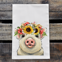 Load image into Gallery viewer, Pig Towel 'Paisley', Colorful Sunflower Fall/Thanksgiving Decor