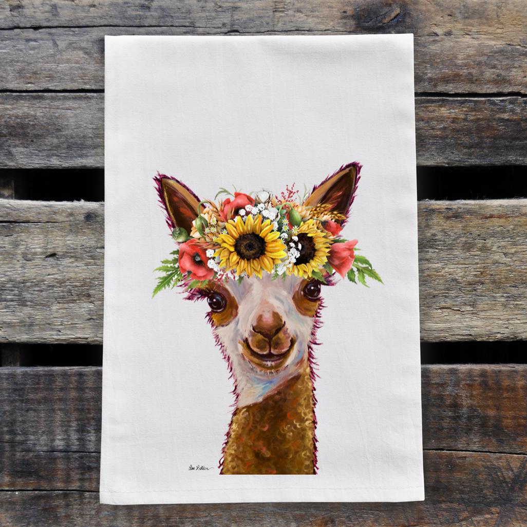 Alpaca Tea Towel 'Rosie', Colorful Sunflower Fall/Thanksgiving Decor