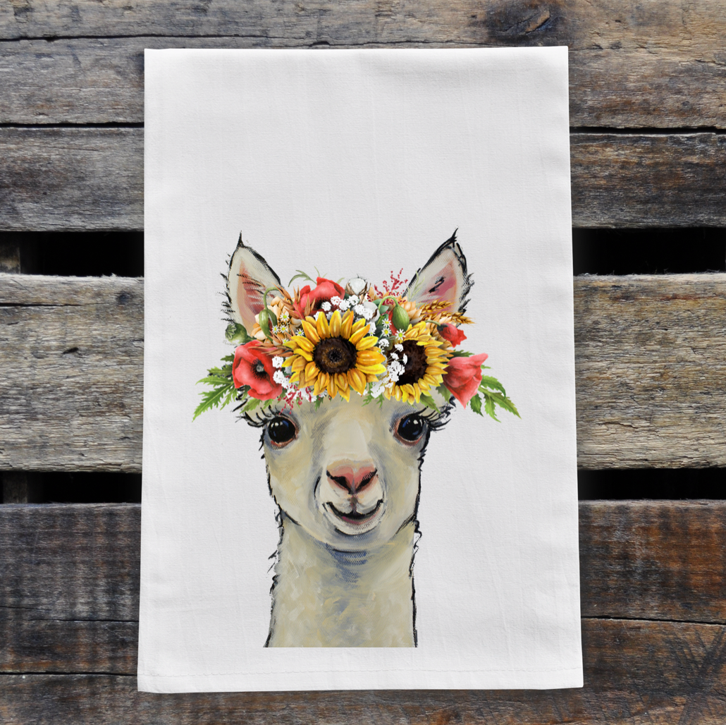 Alpaca Tea Towel 'Sophie', Colorful Sunflower Fall/Thanksgiving Decor