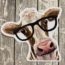 Load image into Gallery viewer, Cow Sticker, 4" Sticker, Cute Cow Glasses Sticker