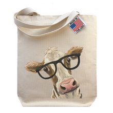 Load image into Gallery viewer, Cow Tote Bag, 'Miss Moo Moo' with Glasses