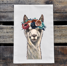 Load image into Gallery viewer, Alpaca Towel 'EllieMae' Dark Boho Flowers, Farmhouse Kitchen Decor