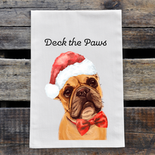 Load image into Gallery viewer, Christmas Dog Towel, 'Deck the Paws' Christmas Frenchie Towel