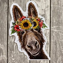 Load image into Gallery viewer, Colorful Sunflower Donkey Sticker, 4" Sticker, Cute Donkey Sticker