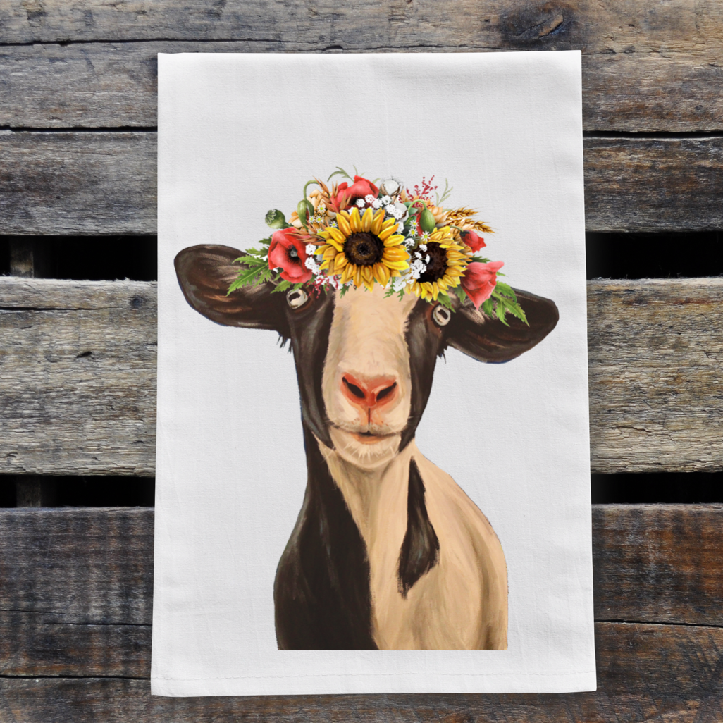 Goat Towel 'Luna', Colorful Sunflower Fall/Thanksgiving Decor