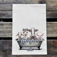 Load image into Gallery viewer, Bathtub Towel, Farm Animals in Tub, Farmhouse Bathroom Decor