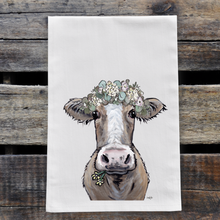 Load image into Gallery viewer, Cow Towel &#39;Maizy&#39;, Farmhouse Neutral Kitchen Decor
