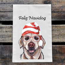 Load image into Gallery viewer, Christmas Dog Towel, 'Feliz Navidog' Christmas Yellow Lab Towel