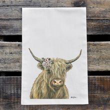 Load image into Gallery viewer, Highland Cow Towel 'Fern' Boho Flowers, Farmhouse Kitchen Decor