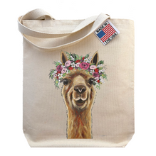Load image into Gallery viewer, Alpaca Tote Bag, Llama Lover Gift, 'Fiona' with Flower Crown