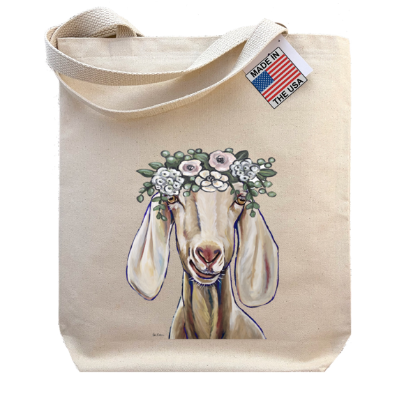 Boho Flowers Goat Tote Bag, 'Margot'
