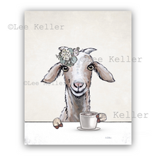Load image into Gallery viewer, Goat Kitchen Art, Goat with Coffee, Goat Art Print
