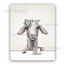Load image into Gallery viewer, Goat Kitchen Art, Goat with Coffee, Goat Art Print