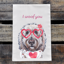 Load image into Gallery viewer, Goldendoodle Valentine's Day Towel, 'I Woof You'