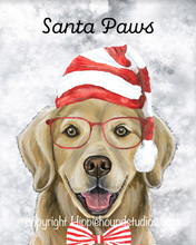 Load image into Gallery viewer, Christmas Dog Art Print, Golden Retriever 'Santa Paws'
