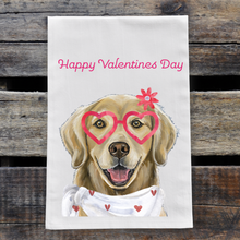 Load image into Gallery viewer, Golden Retriever Valentine's Day Towel, 'Happy Valentine's Day'
