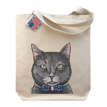 Load image into Gallery viewer, Grey Cat Tote Bag, Cat Tote Bag, Smokey with Bowtie Cat
