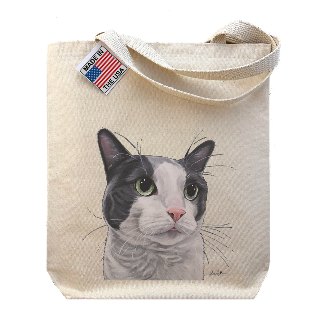 Grey and White Cat Tote Bag, Cat Tote Bag, Grey & White Cat