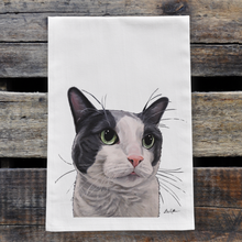 Load image into Gallery viewer, Grey & White Cat Towel, Farmhouse Kitchen Decor, Grey & White Cat