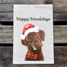 Load image into Gallery viewer, Christmas Dog Towel, 'Happy Howlidays' Christmas Chocolate Lab Towel
