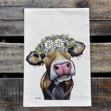 Load image into Gallery viewer, Daisies Cow Towel 'Hazel', Farmhouse Kitchen Decor