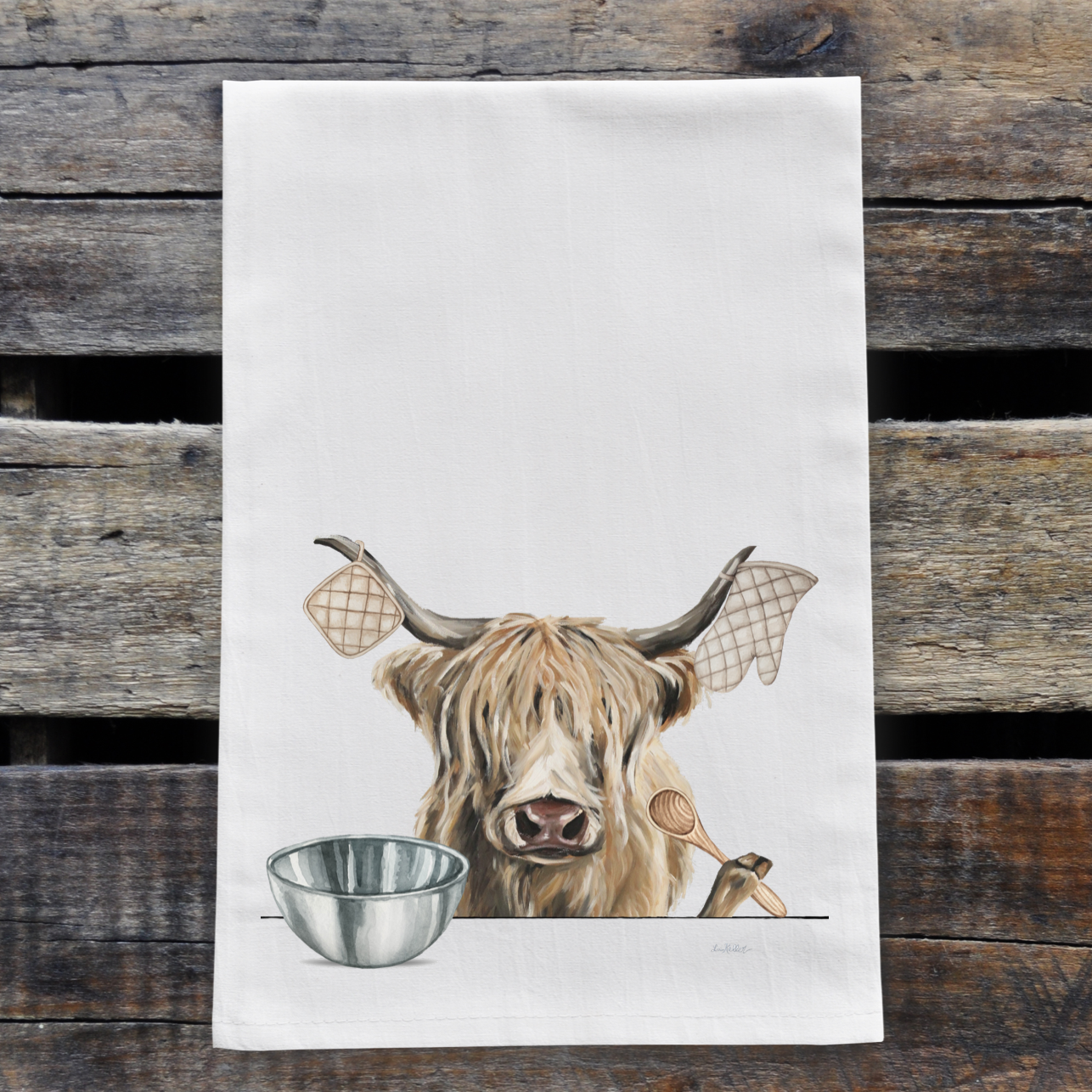 Personalized Name Highland Cow Kitchen Towel, Highland Cow Decor